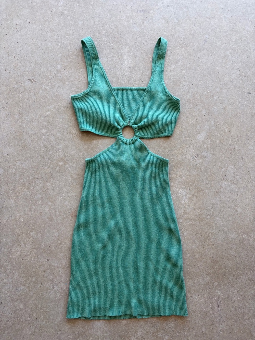 princess polly green ribbed cut out mini dress ring detail bodycon y2k size 0